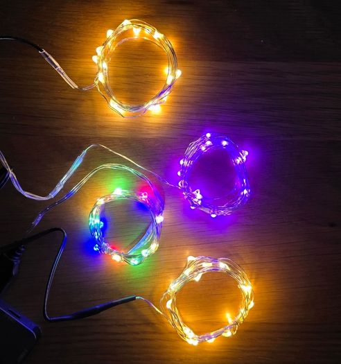 Fairy lights - USB connection - 2x warm white, purple, RGB