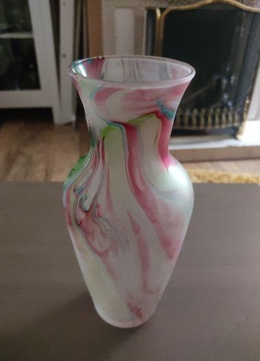Glass Colorful Drip Vase 24 inches tall and companion piece 8 inches tall