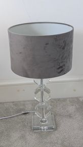 Pair of Crystal Effect Table Lamps with Grey Velvet Shades Matching Set