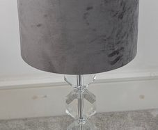Pair of Crystal Effect Table Lamps with Grey Velvet Shades Matching Set