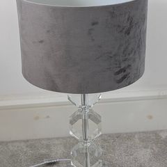 Pair of Crystal Effect Table Lamps with Grey Velvet Shades Matching Set