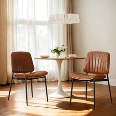 Set of 2 Faux Leather Dining Chairs Brown Grey White