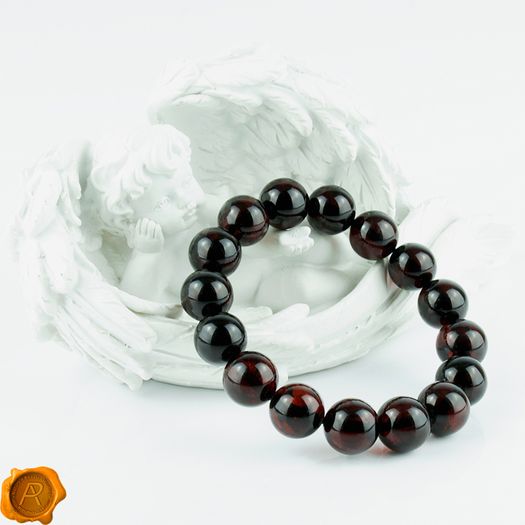 Luxury Dark Cherry Baltic Amber Unisex 12mm Beaded Stretch Bracelet for Men Women Genuine Amber Large Beads