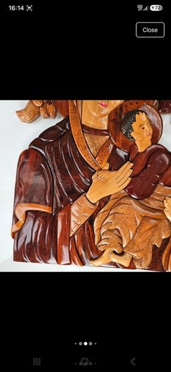 Vintage Handcrafted Wood Intarsia Wall Plaque | Madonna & Child Religious Art Icon