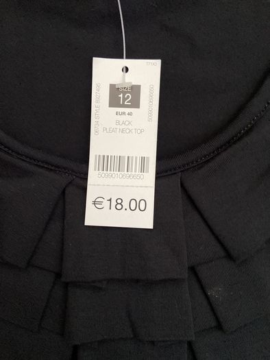 Brand New Black Pleat Neck Top Size 12