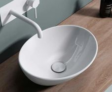 Bathrooms Cloakroom Ceramic Basin 410 / 330 /140mm  En Suite Countertop Vessel Sink  Compact Oval Wash Basin  Gloss White