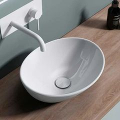 Bathrooms Cloakroom Ceramic Basin 410 / 330 /140mm  En Suite Countertop Vessel Sink  Compact Oval Wash Basin  Gloss White