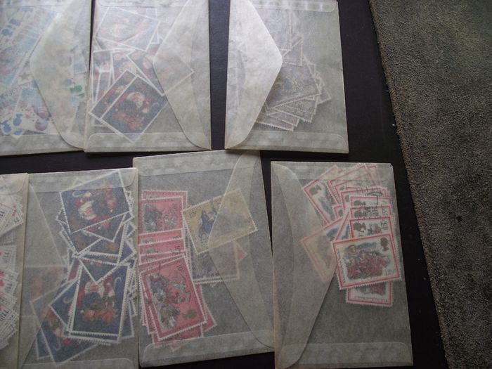 A box with collection of stamps from Great Britain