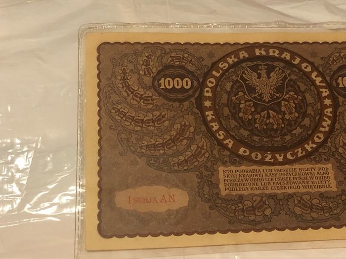 1000 Marek Polskich 1919 Huge note in very nice condition