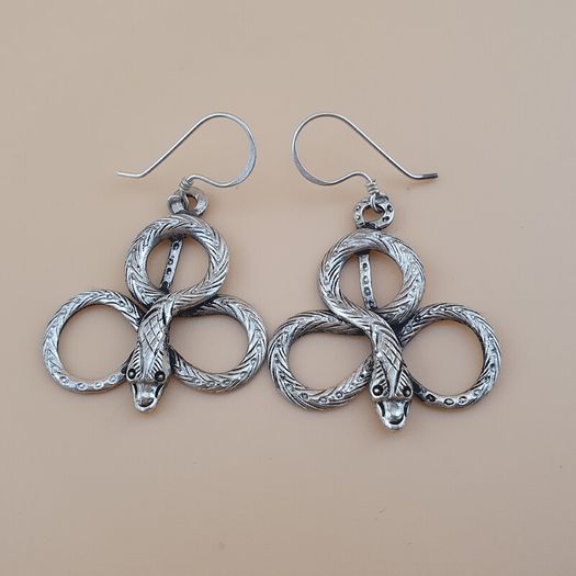 Antique Style Brass Snake Dangle Earrings