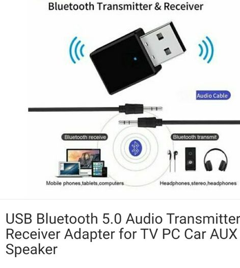 USB Bluetooth 5.0 Audio Transmitter + Receiver Adapter for TV PC Car AUX Speaker