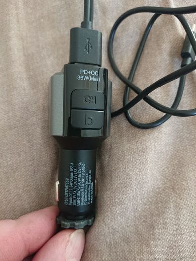 Car Bluetooth hand free system phone charger radio transmitter with BASS mode and type C charger cable. IOS android house clearance sale unwanted stuff gift car boot sale Xmas