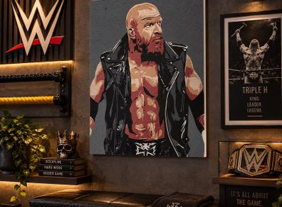 Triple H WWE acrylic original portrait painting art canvas wrestling memorabilia