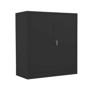 New Lockable 2 Door Metal Cupboard 1000mm High - Black