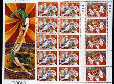 2002 Ireland Europa Circus (41c Clown & 44c Lady on Horse) Commemorative Stamp Sheetlet Mint Never Hinged (MNH)