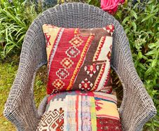 Pair Vintage Native American Blanket Fragment Kilim Cushions 40cm Ralph Lauren Western Lodge Style