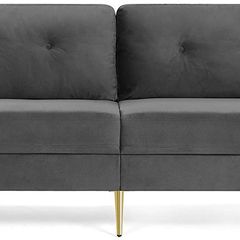 _3-seater sofa, couch for living room, cover made of velvet, for apartments, small rooms, wooden frame, metal legs, simple structure, modern design, 183 x 78 x 88 cm, gray