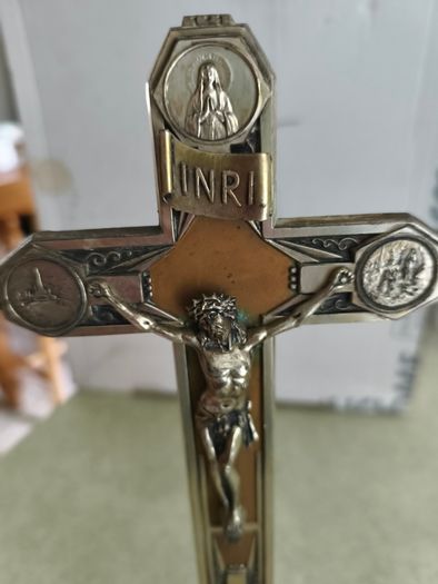 Rare find Crucifix of Lourdes, Art Deco period from the 1920s Materials: Metal