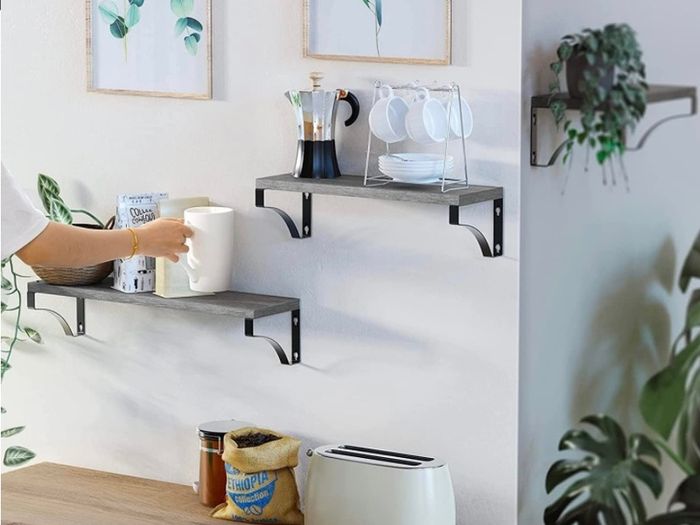 Floating Shelves Wall Mounted Shelf, Gray Paulownia Wood Wall Shelves, Wooden Shelves Set of 3 for Bedroom, Bathroom, Living Room, Kitchen, Home Office, Laundry room (FREE POSTAGE)