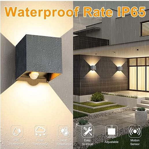 Designer 4 pack LED Outdoor Wall Lights, LEDMO, Motion Sensor,  Led IP65 Waterproof outdoor wall light with adjustable beam 6000K - Light Grey