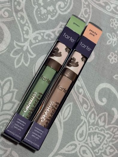 Tarte creaseless correctors new peachy pink and green