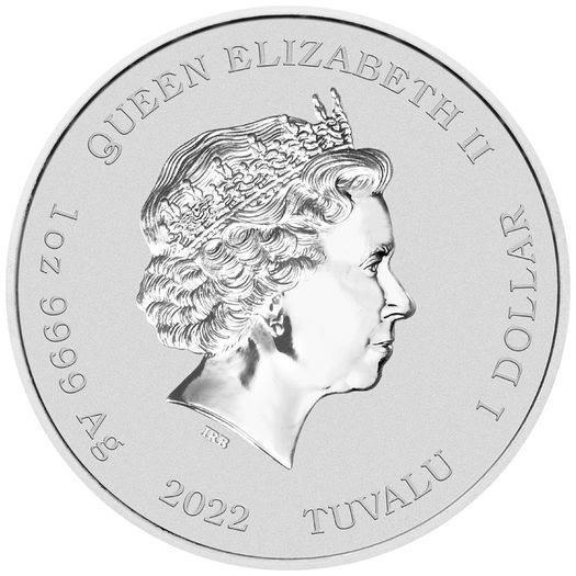 2022 Tuvalu 1 Dollar 1 oz Silver Bullion Coin - James Bond 007 Gun Logo Black Edition (In Capsule)