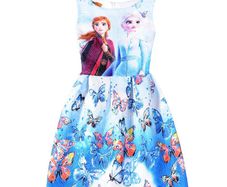 New Girls Snow Queen  Elsa Flower Printed Dress size 5-6 yrs