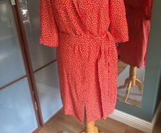 Free Post today ONLY- Mint Velvet Orange Polka Dot Shirt Dress with belt - Size 8