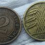 Germany 1924 A 2 rentenpfennig; 1935 D 10 reichspfennig Image 2