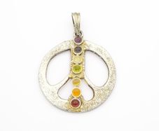 Vintage 925 Silver & Natural Gemstones Multicolor Chakra Pendant