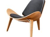 BRAND NEW Black Leather Ashwood Shell Chair Genuine Single Sofa Chaise for Living Room