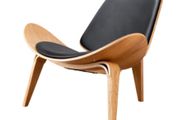 BRAND NEW Black Leather Ashwood Shell Chair Genuine Single Sofa Chaise for Living Room