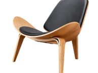 main image for ad BRAND NEW Black Leather Ashwood Shell Chair Genuine Single Sofa Chaise for Living Room