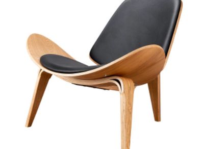 BRAND NEW Black Leather Ashwood Shell Chair Genuine Single Sofa Chaise for Living Room