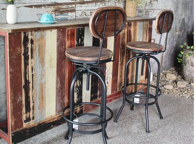 Adjustable Industrial Style Bar Stool Height Swivel  With Top Metal And Backrest