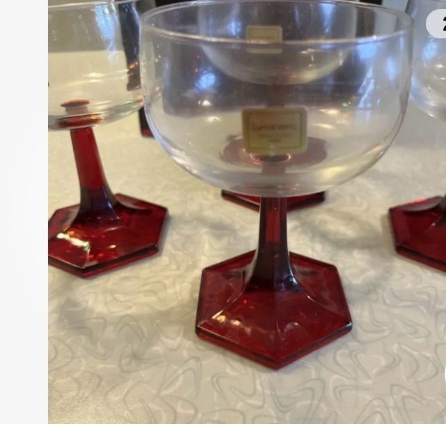 A bundle of Vintage Retro Luminarc Arcoroc Made in France Mid Century Cobalt Stemmed Wine Glasses ( 6 )