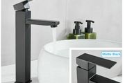 Matte Black Tall Square Cube Basin Mixer Vessel High Bathroom Sink Tap
