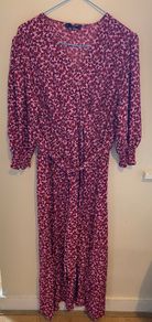 F&F Bright Hot Pink and Red Floral Ditsy Long Swing Midi Dress