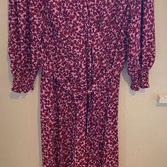 F&F Bright Hot Pink and Red Floral Ditsy Long Swing Midi Dress