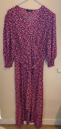 F&F Bright Hot Pink and Red Floral Ditsy Long Swing Midi Dress