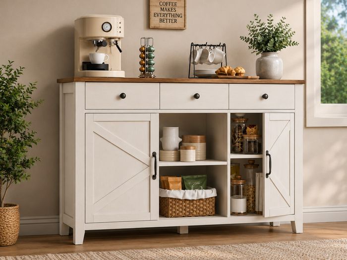Vintage Kitchen Cabine, Sideboard with Drawers, Storage Cabinet with Doors, Adjustable Shelf, Country Style for Living Room, Kitchen
