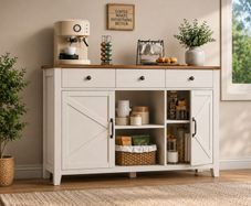 Vintage Kitchen Cabine, Sideboard with Drawers, Storage Cabinet with Doors, Adjustable Shelf, Country Style for Living Room, Kitchen