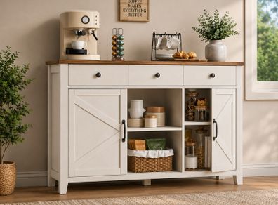 Vintage Kitchen Cabine, Sideboard with Drawers, Storage Cabinet with Doors, Adjustable Shelf, Country Style for Living Room, Kitchen