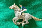 Vintage diamante racehorse and jockey brooch