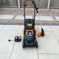 Worx Cordless 40V Lawn Mower & 20V Grass Strimmer.