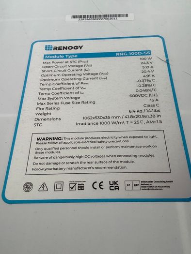 12 V Renogy Solar Panels