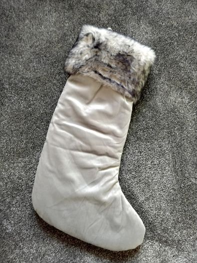 Luxury Padded Super Soft Faux Fur Trim Christmas Stocking Silver Grey