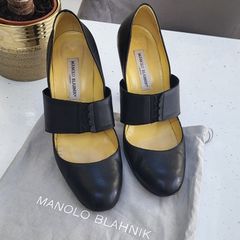Manolo Blahnik black leather heels Sz 41 (Fit 8-8.5UK) - Rrp 595 (New)