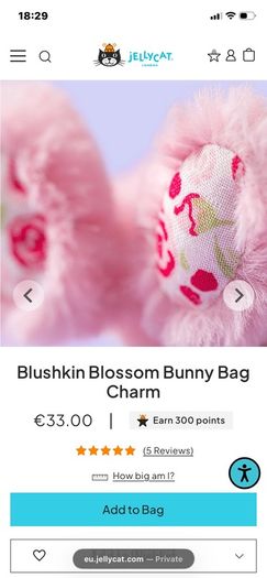 New JELLYCAT Blushkin Blossom Bunny Bag Charm