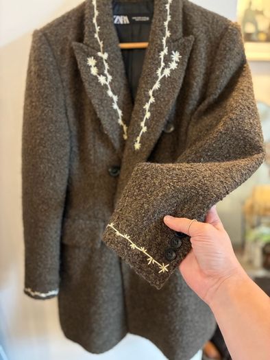 Hand embroidered Zara wool dark green coat